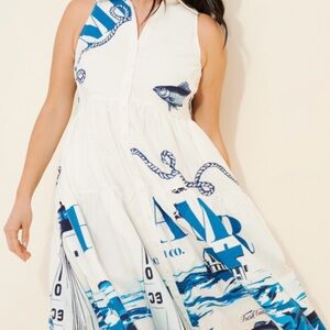 Anthropologie Blue & White Nautical Midi Dress
